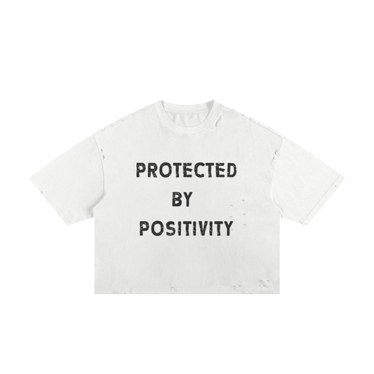 "PROTECTED BY POSITIVITY" Frayed Box Tee